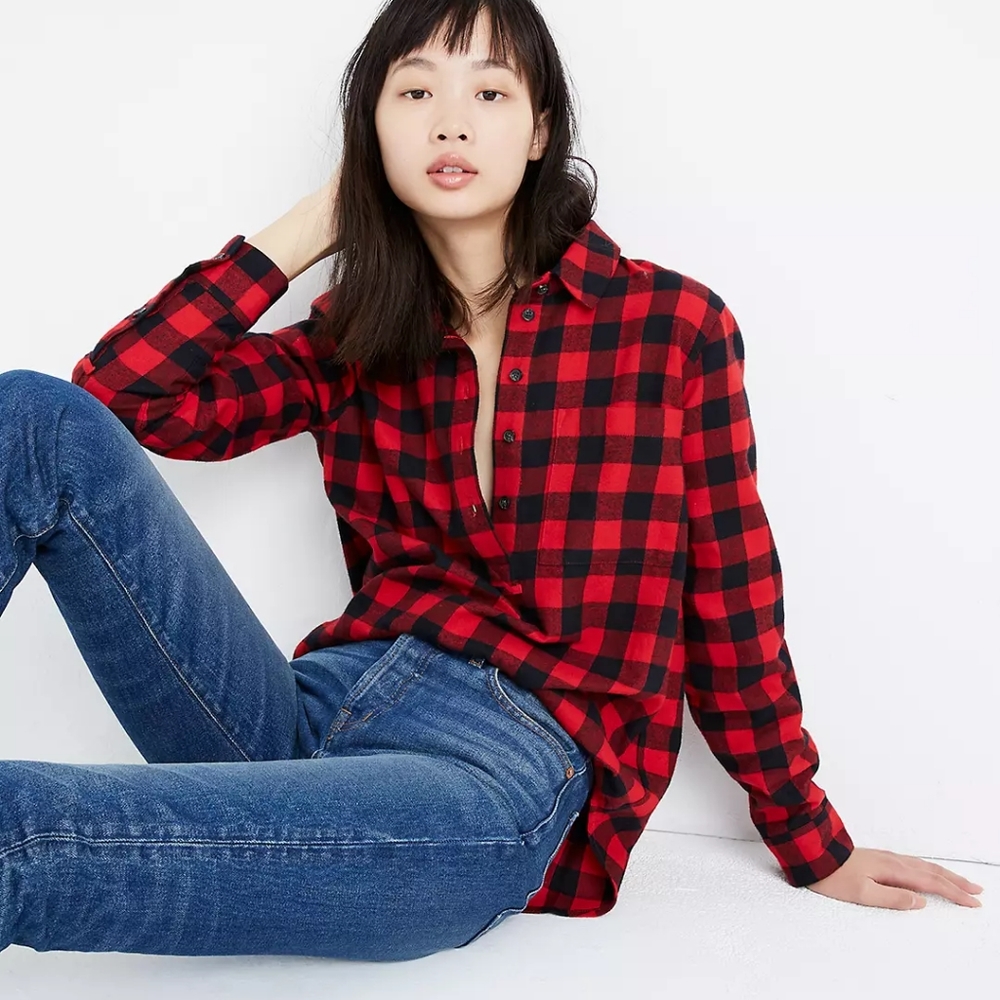 Madewell Flannel Popover Shirt in Buffalo Check